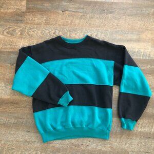 Vintage Black & Teal Colorblock Sweatshirt - Women's Medium/Oversized Small